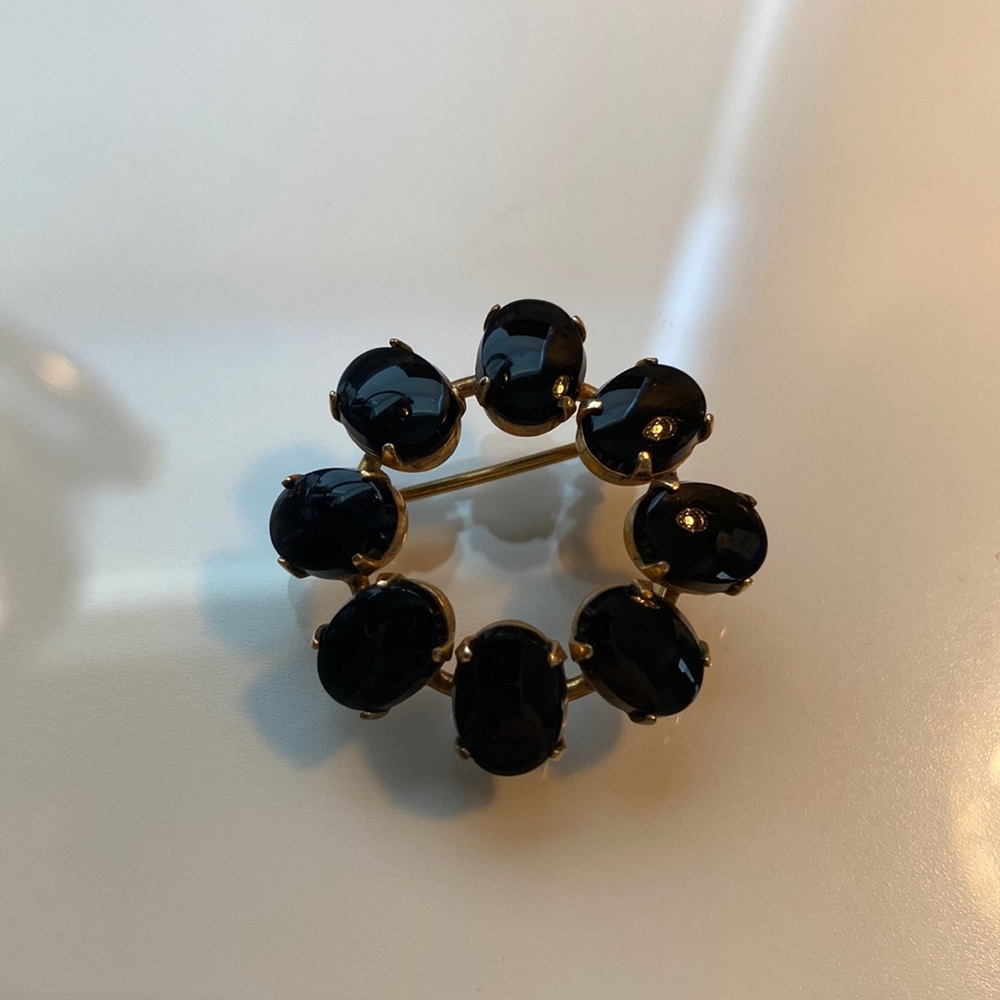Vtg Burt Cassell Onyx 12K Scarab Wreath Brooch